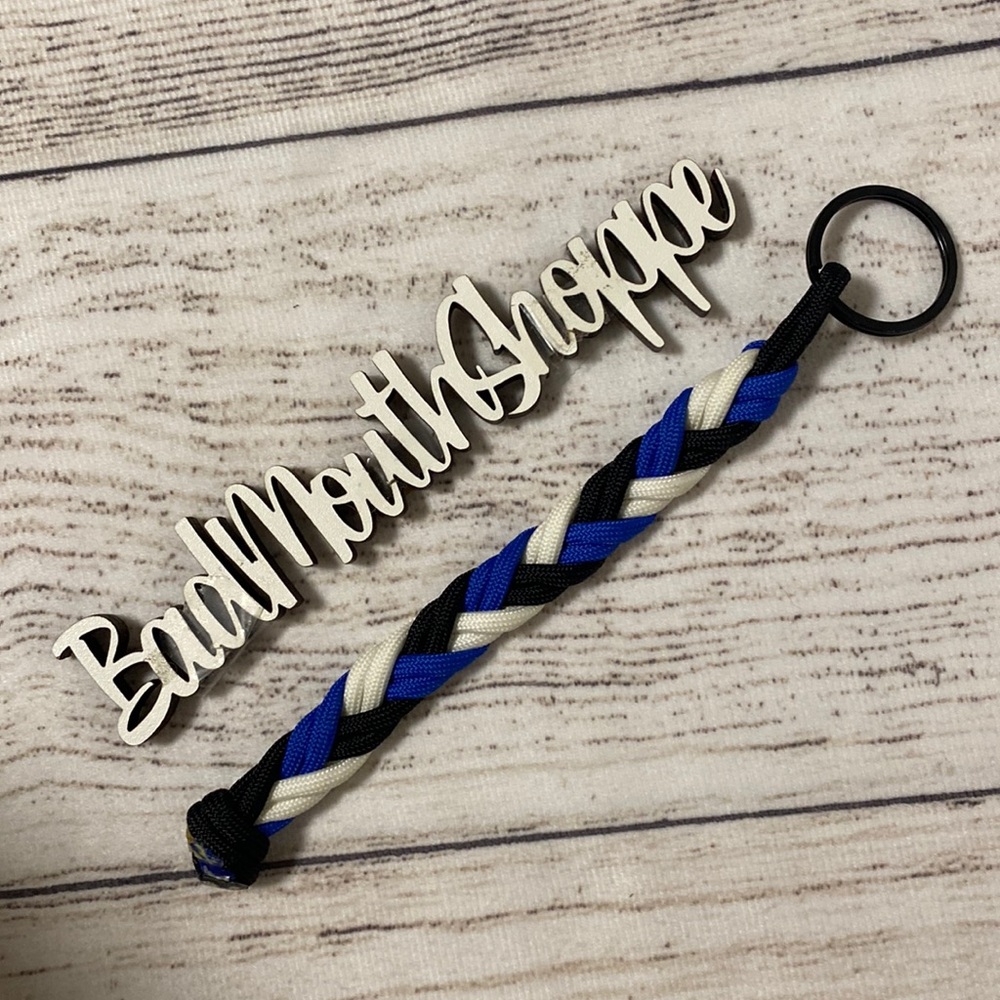 Handmade Paracord Keychain Keyring - Royal Blue Black White